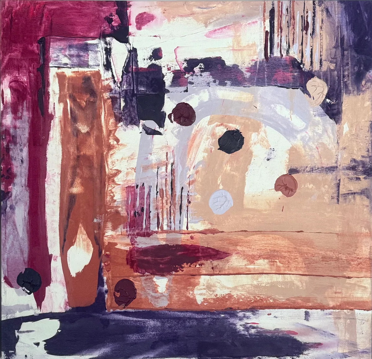 Amethyst Ground, original mixed-media artwork by Alyne Perfeito, 100 x 100 cm (39.4 x 39.4 in), Terra & Ether series, 2024