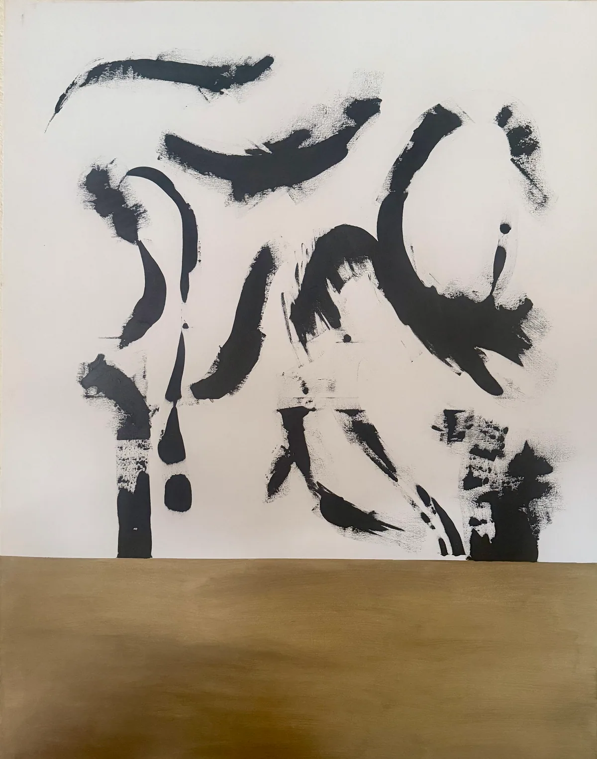Calligraphic Field, original mixed-media artwork by Alyne Perfeito, 140 x 180 cm (55.1 x 70.9 in), Black & Gold series, 2024