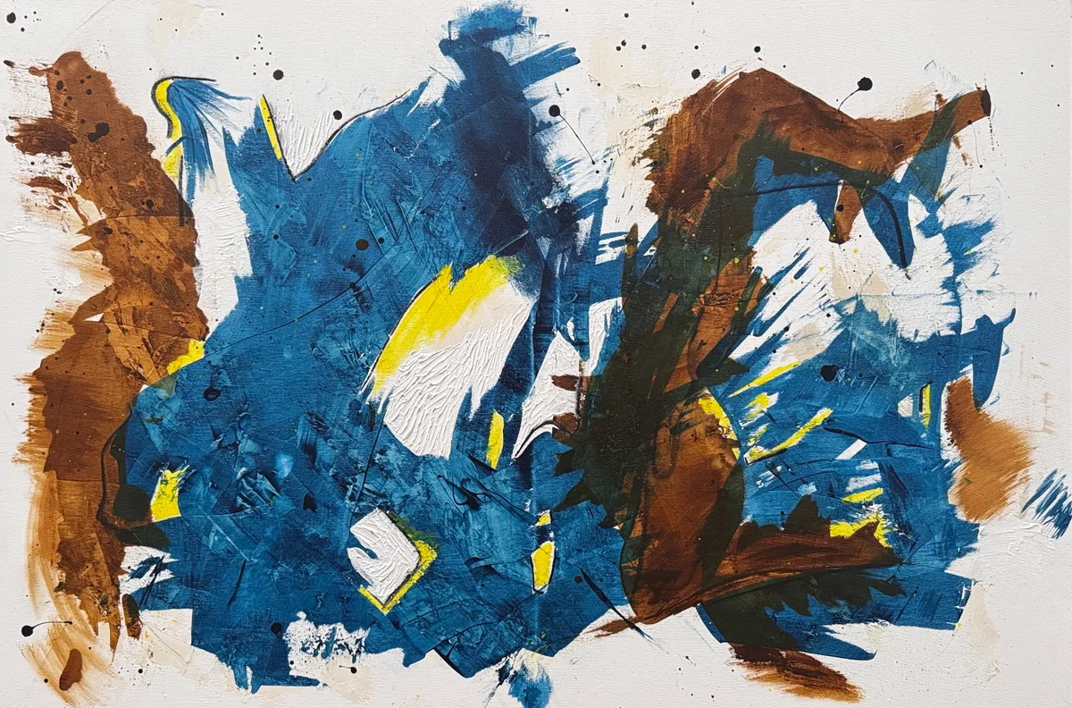 Crossing Currents — original mixed-media artwork by Alyne Perfeito, 80 x 120 cm (31 x 47 in), Terra & Ether series