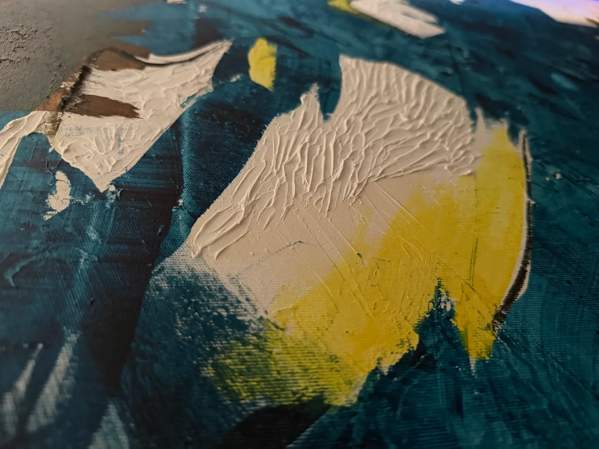 Surface detail — Crossing Currents by Alyne Perfeito, 80 x 120 cm (31 x 47 in)