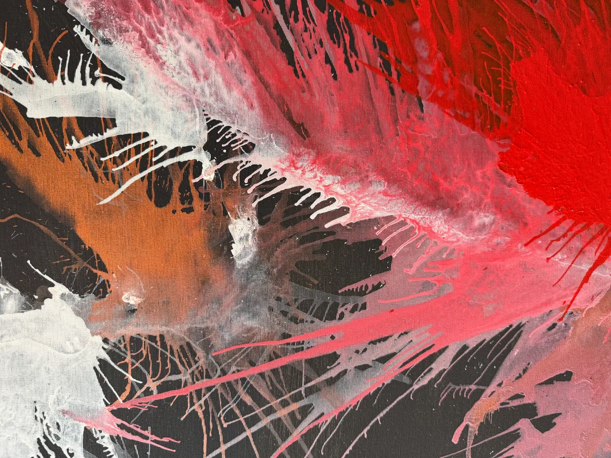 Surface detail — Genesis of Flame by Alyne Perfeito, 120 x 200 cm (47 x 79 in)