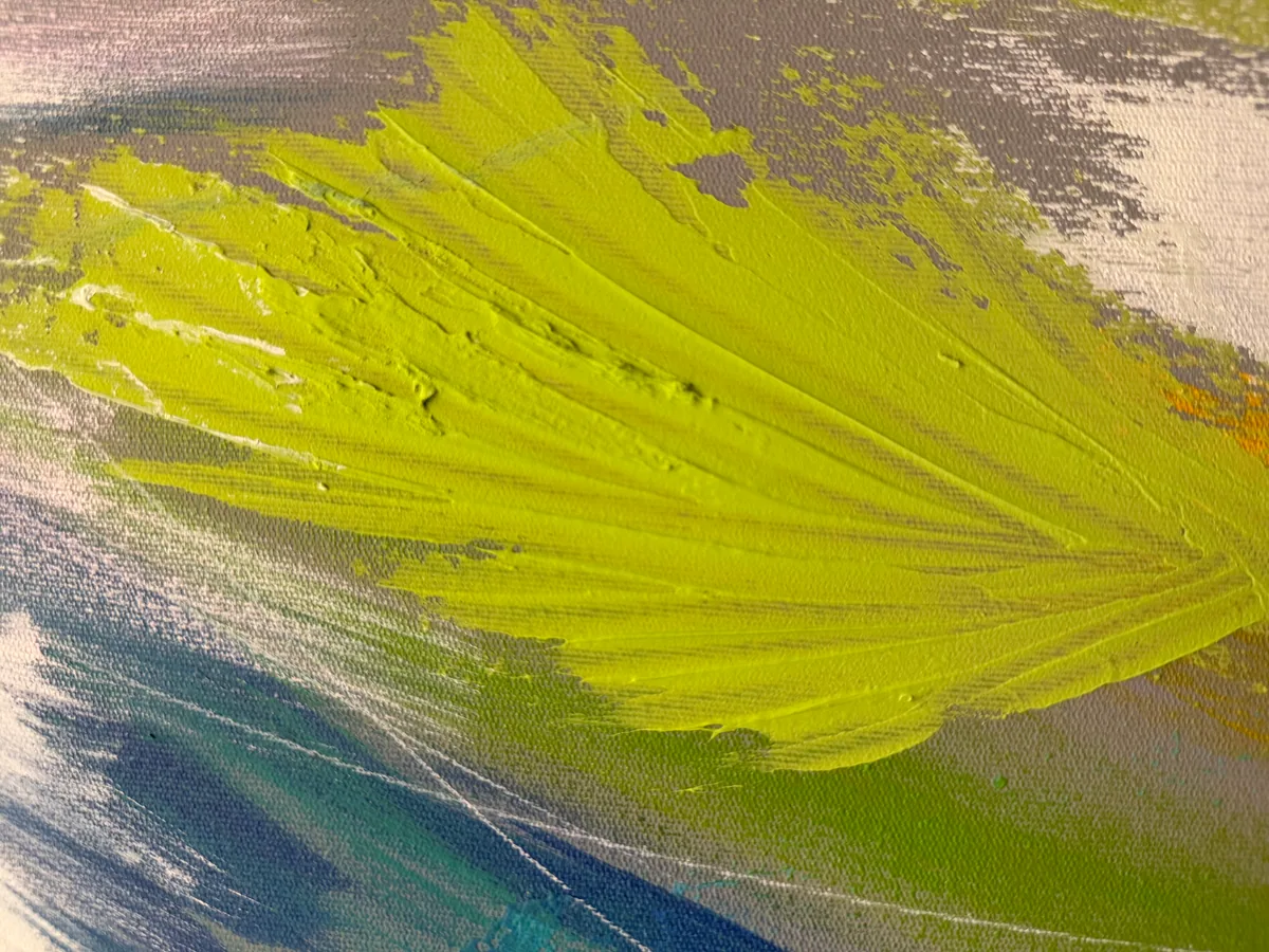 Surface detail — Vibrant Awakening by Alyne Perfeito, 100 x 150 cm (39 x 59 in)