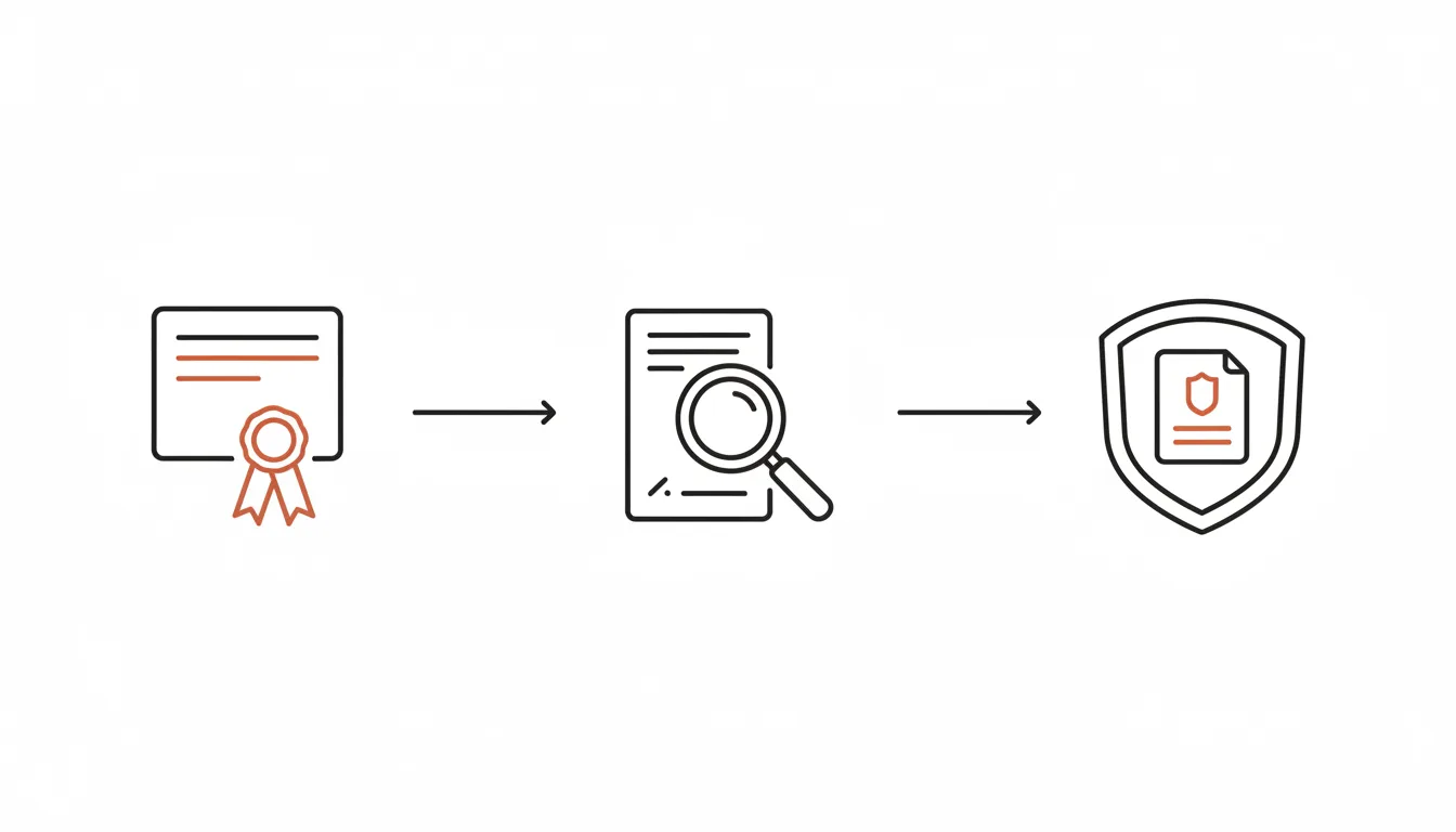 Schematic diagram showing the documentation chain from certificate to appraisal to insurance policy