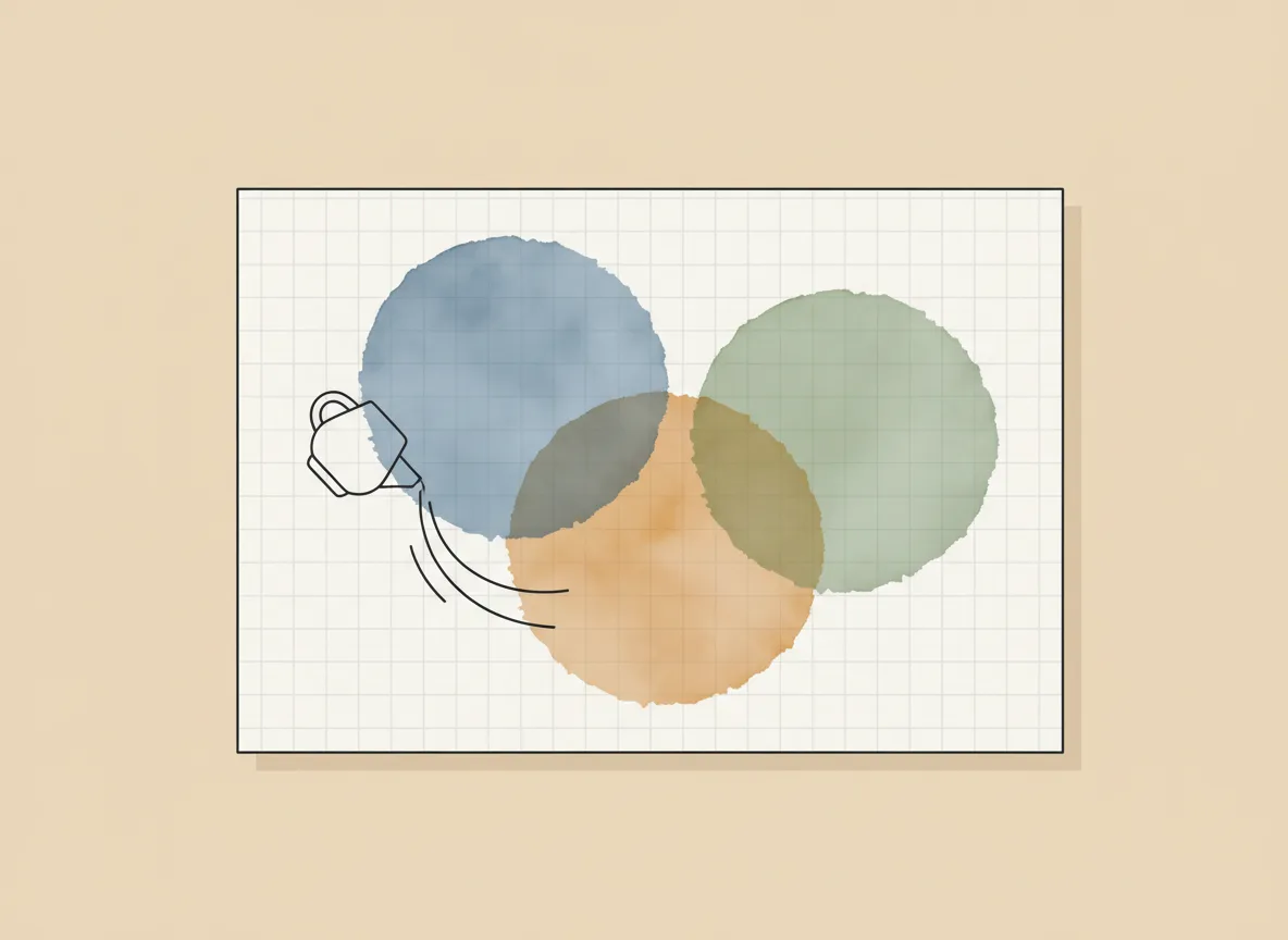 Schematic diagram illustrating the soak-stain painting technique -- thinned pigment poured onto raw, unprimed canvas and left to spread into the weave -- Perfeito Studio