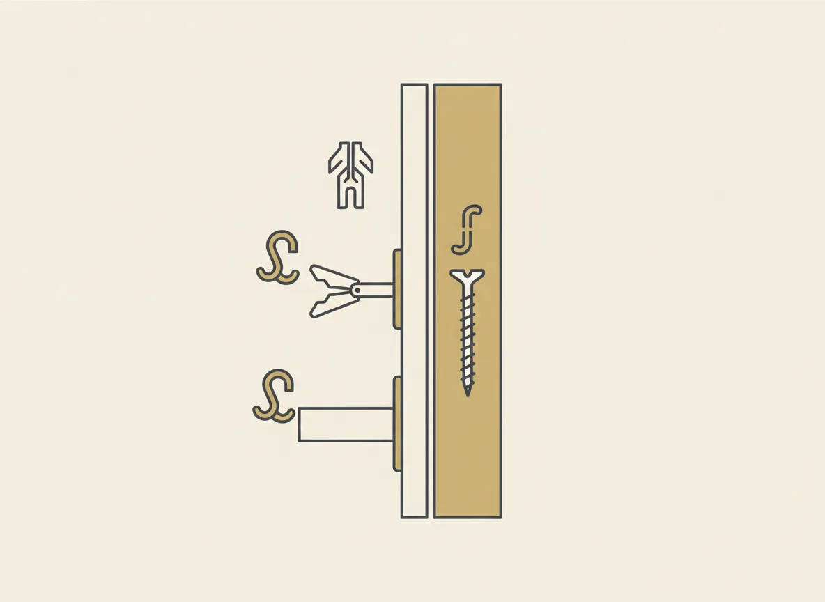 Schematic diagram comparing drywall anchor types and stud mounting for hanging heavy art — Perfeito Studio illustration