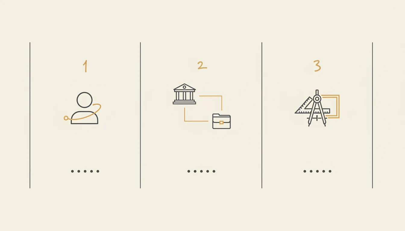 Diagrama esquemático de três modelos de aconselhamento em arte — advisor independente, banco privado e arquiteto-designer