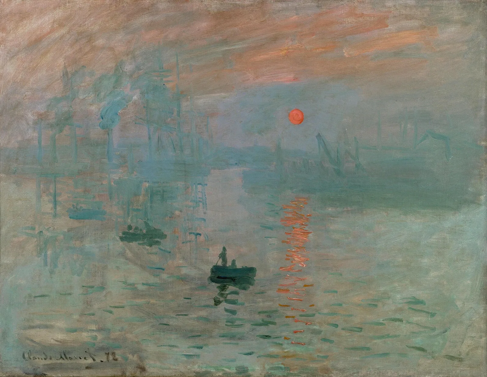 Pintura "Impressão, Nascer do Sol" de Claude Monet, óleo sobre tela, 1872 — Musée Marmottan Monet, Paris (domínio público)