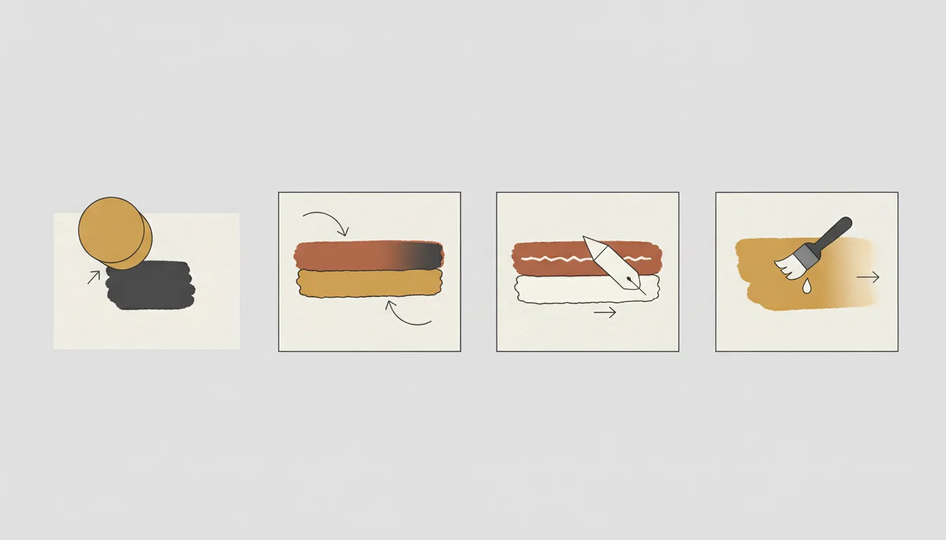 Diagrama esquemático das camadas de aplicação do pastel a óleo sobre papel, com etapa de diluição com solvente — Perfeito Studio