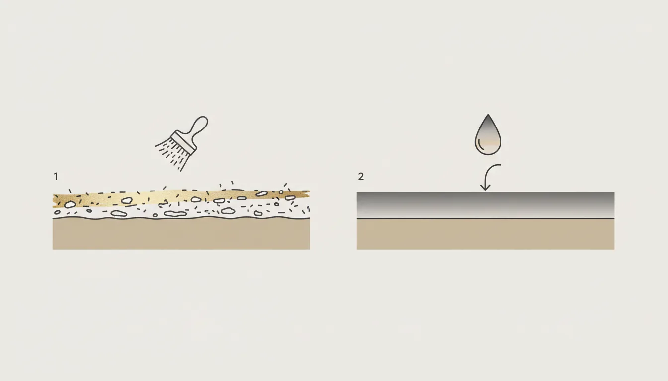 Diagrama esquemático comparando uma camada opaca e seca de scumbling com uma camada fina e translúcida de veladura — Perfeito Studio