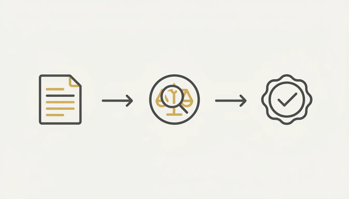 Diagrama esquemático de um processo de decisão em etapas — proposta, avaliação e aprovação — sem nenhuma palavra escrita