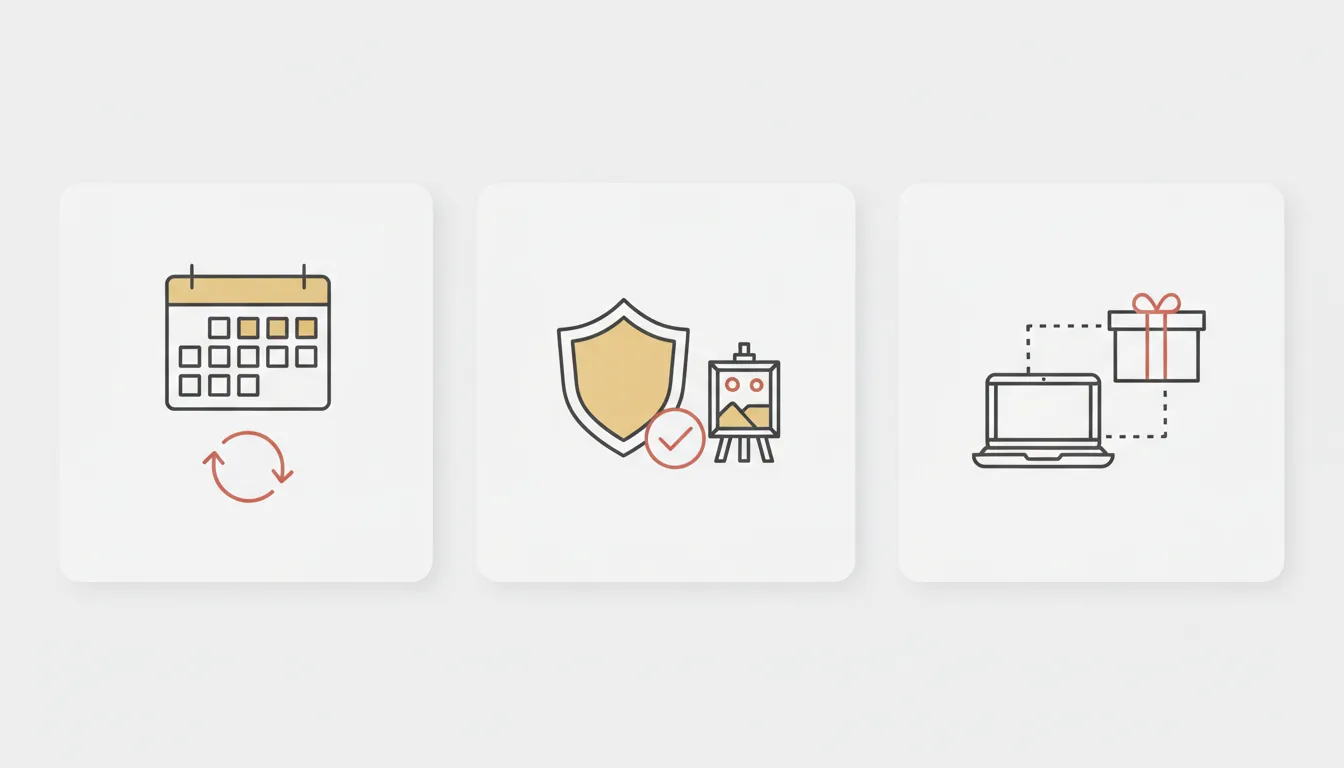Diagrama esquemático com ícone de calendário marcando 7 dias para o direito de arrependimento e ícone de escudo representando a garantia legal contra vício, ligados a um ícone de compra online — Perfeito Studio