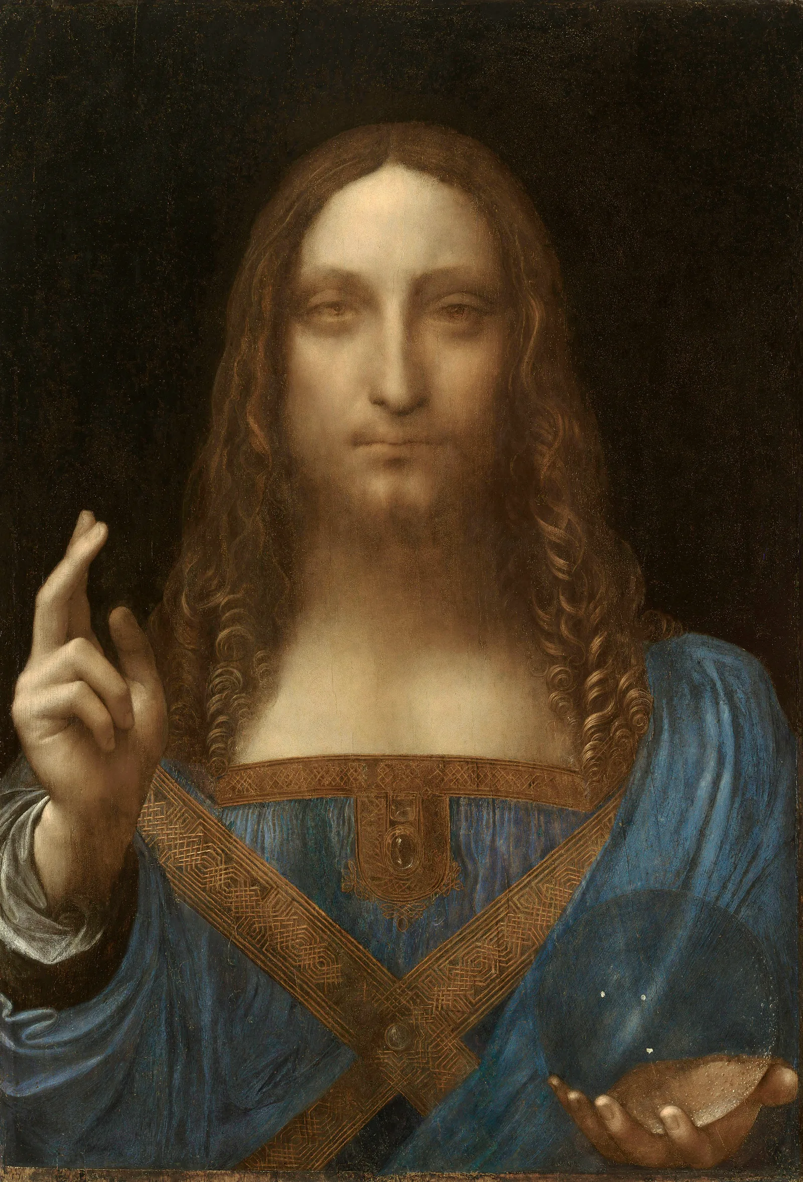 Pintura Salvator Mundi, atribuída a Leonardo da Vinci — reprodução fotográfica em domínio público