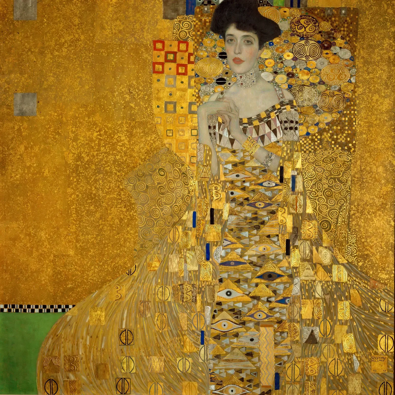 Retrato de Adele Bloch-Bauer I, pintura de Gustav Klimt (1907) — óleo, prata e ouro sobre tela, hoje na Neue Galerie de Nova York; a obra foi confiscada pelos nazistas na Áustria em 1938 e restituída à família Bloch-Bauer em 2006