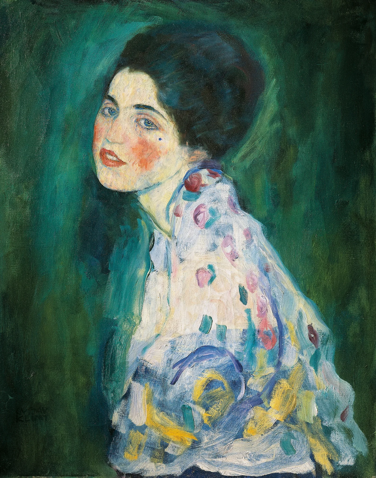 Retrato de uma Dama, pintura de Gustav Klimt de 1916-1917 que ficou 22 anos escondida na parede da Galleria Ricci Oddi, em Piacenza — reprodução em domínio público via Wikimedia Commons