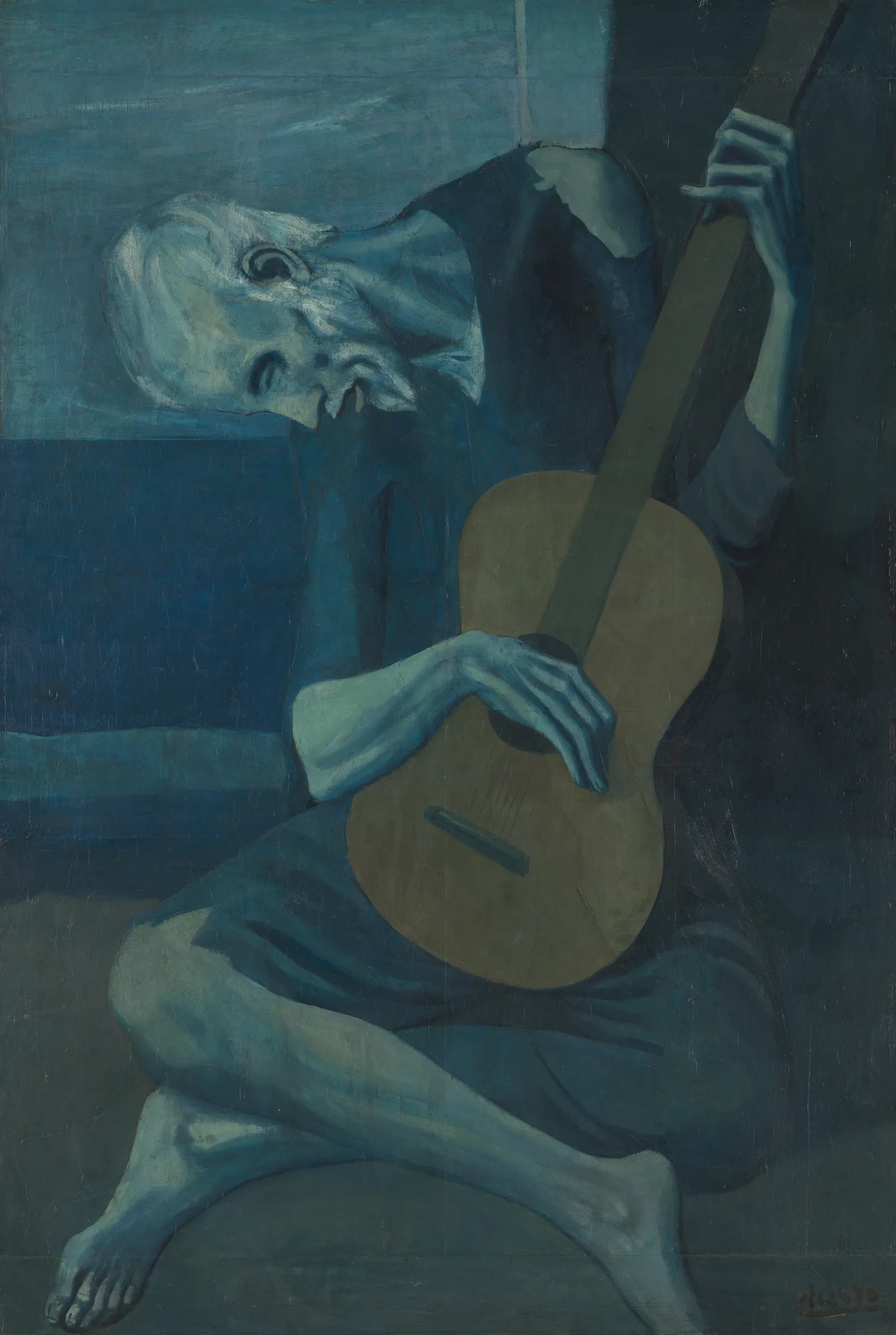 The Old Guitarist, de Pablo Picasso, óleo sobre painel, 1903-1904 — Art Institute of Chicago (uso com crédito, direitos reservados ao Estate of Pablo Picasso / ARS)