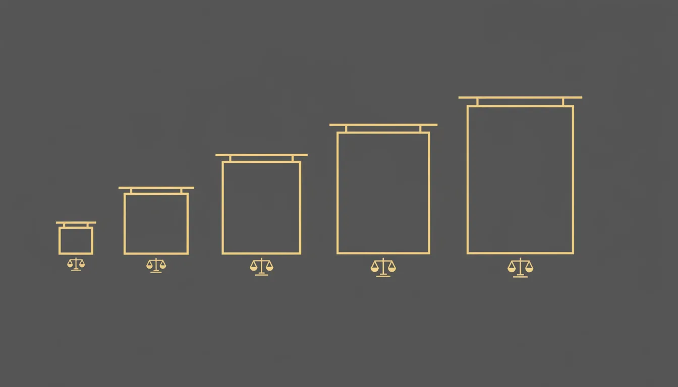 Diagrama esquemático comparando o peso relativo de telas de pintura em diferentes tamanhos, do pequeno ao grande formato — Perfeito Studio