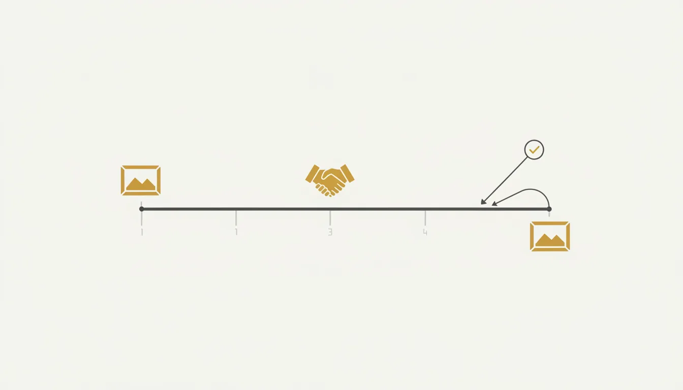 Diagrama esquemático do prazo de consignação de uma obra em galeria, da entrada até a venda ou devolução ao artista