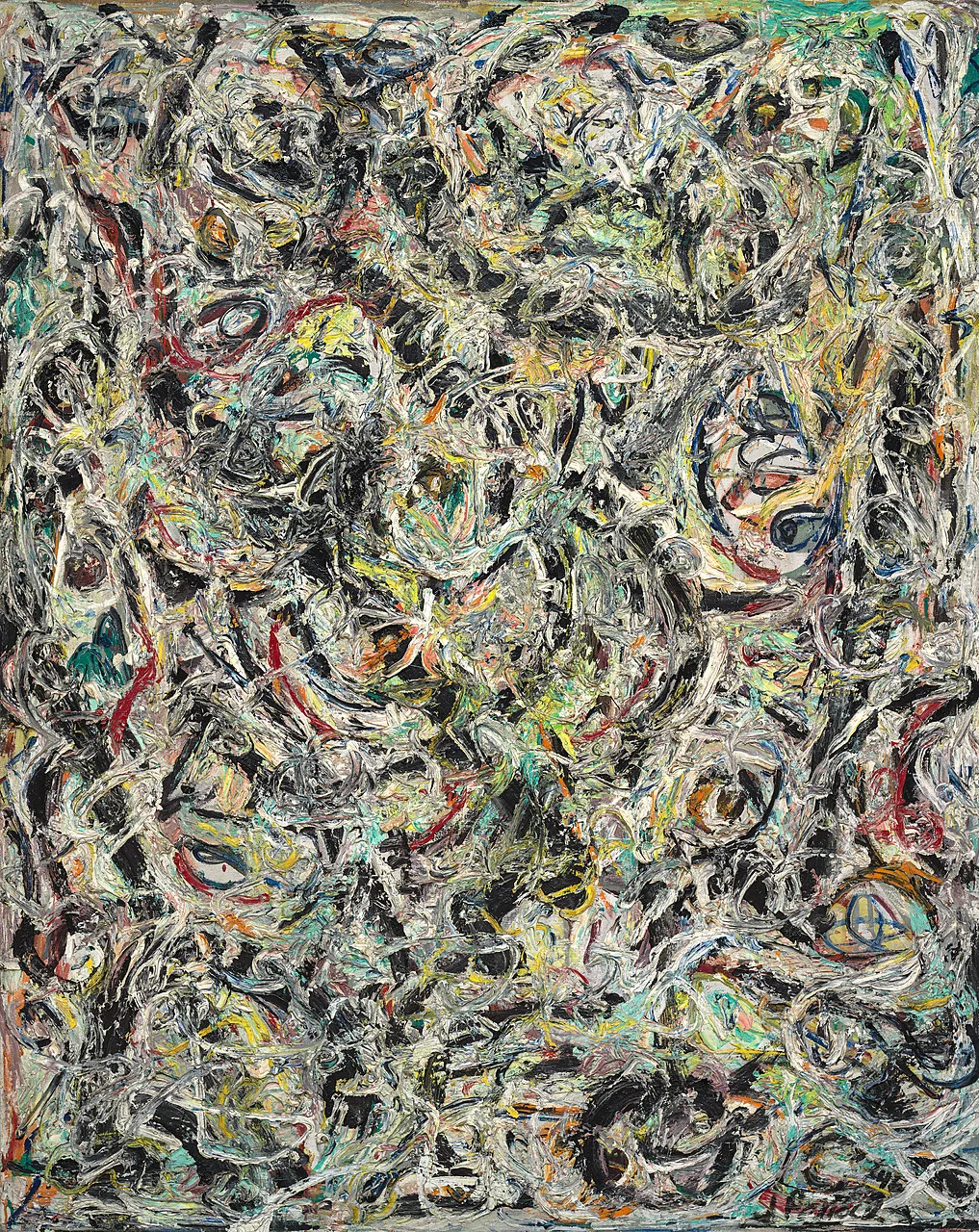Eyes in the Heat, de Jackson Pollock, 1946, óleo e esmalte alquídico sobre tela — Peggy Guggenheim Collection, Veneza (domínio público)