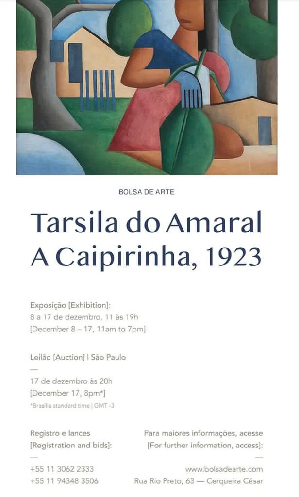 Reprodução de "A Caipirinha" (1923), de Tarsila do Amaral — divulgação da Bolsa de Arte de São Paulo