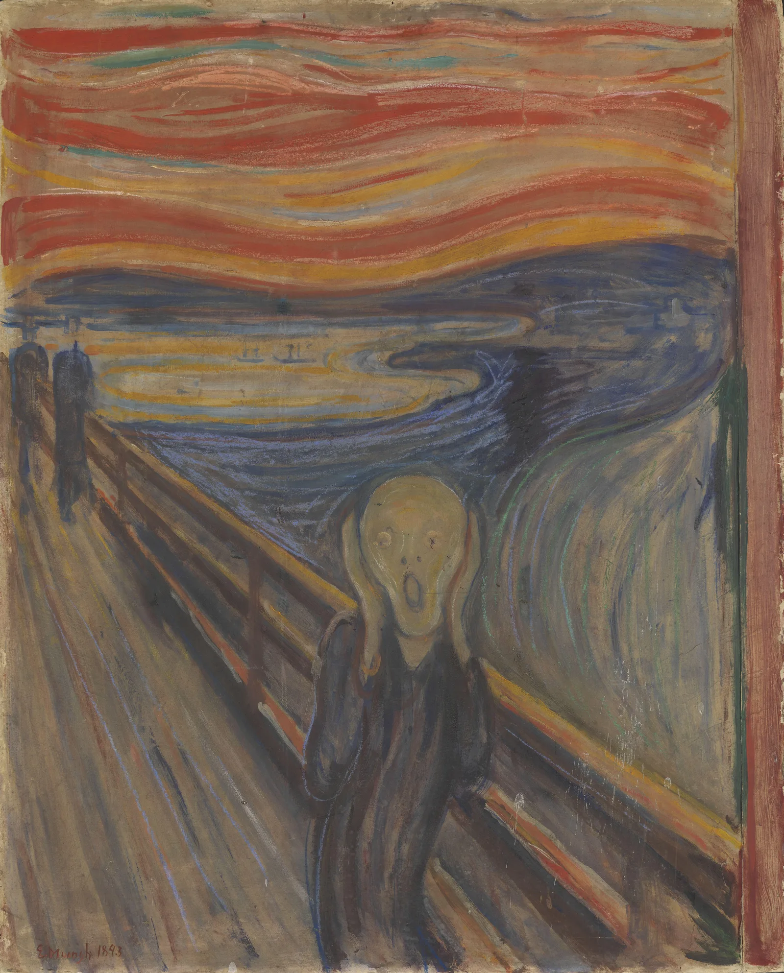 The Scream (1893), tempera and grease crayon on cardboard by Edvard Munch — National Museum (Nasjonalmuseet), Oslo, accession NG.M.00939 (public domain)