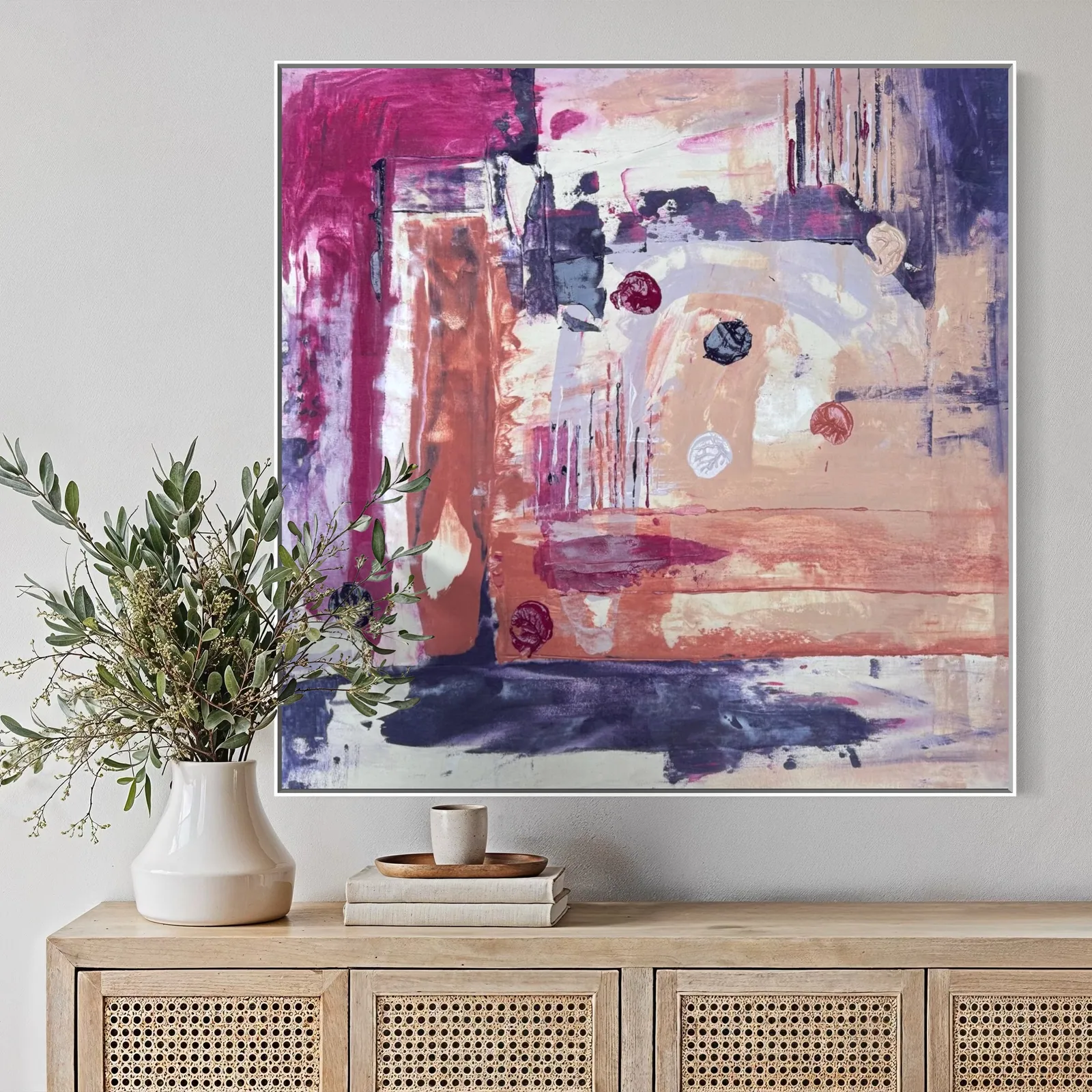 Amethyst Ground (100 x 100 cm), técnica mista com acrílica sobre tela — Alyne Perfeito, Perfeito Studio