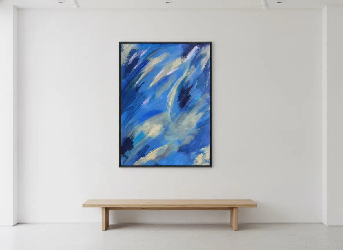 Celestial Drift (70 x 100 cm), acrílica sobre tela, em quarto de hóspedes — Alyne Perfeito, Perfeito Studio