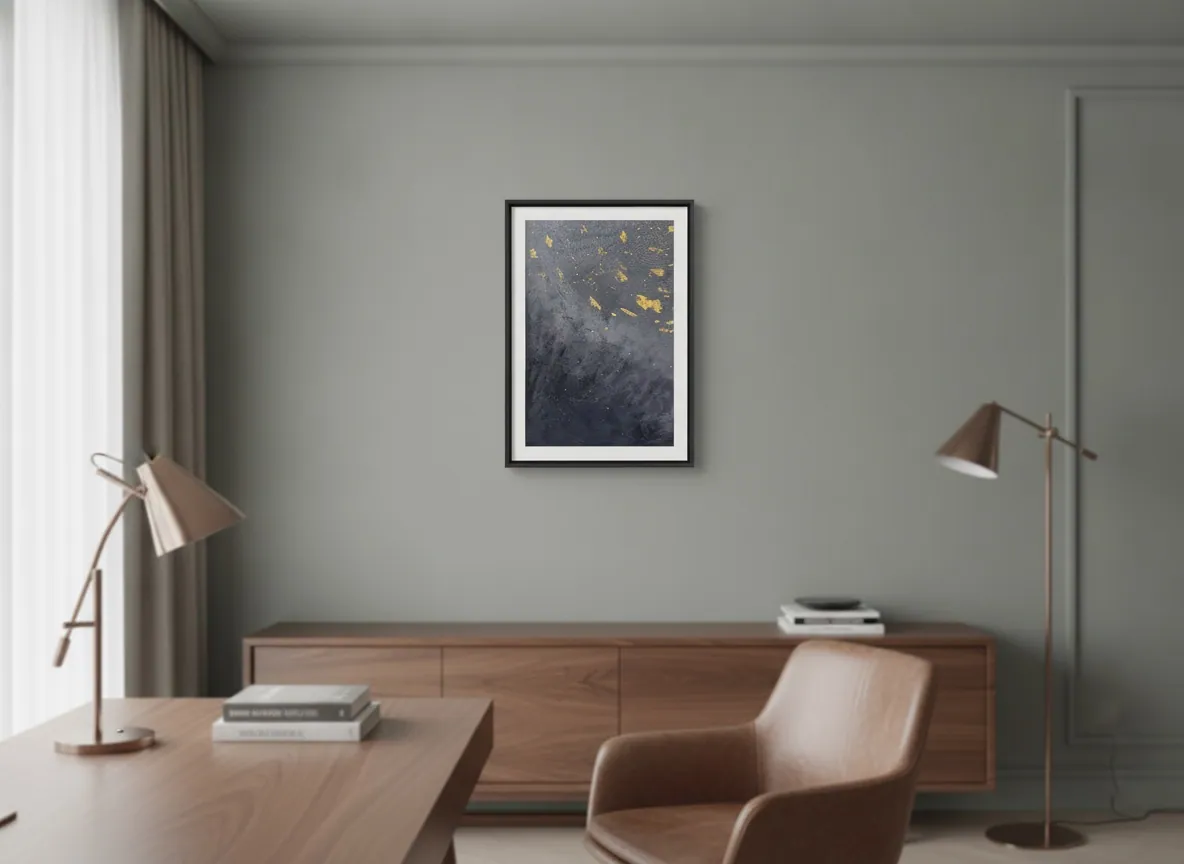 Celestial Plan by Alyne Perfeito shown in an interior setting — digital visualization, Black & Gold series