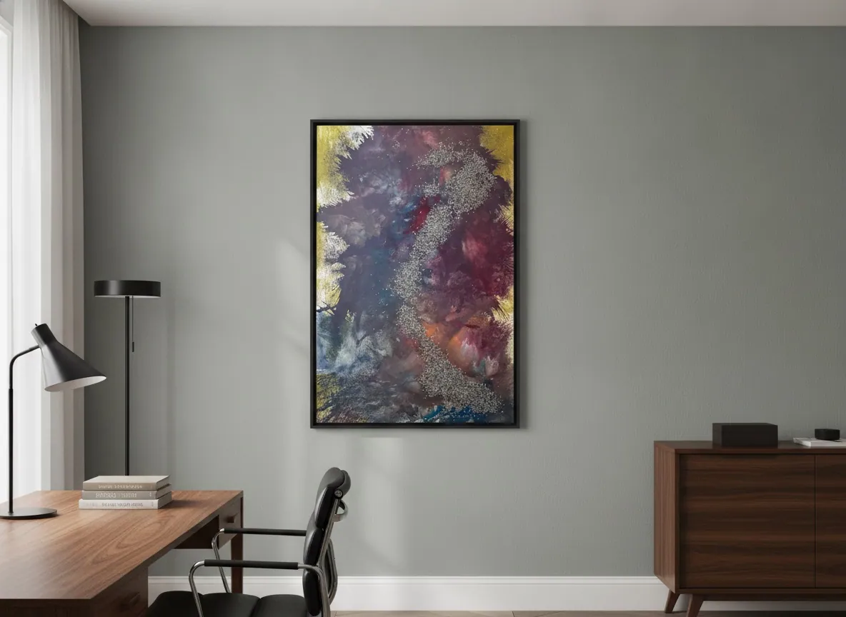 Elemental Veins (90 x 140 cm), técnica mista com acrílica e fragmentos metálicos sobre tela — Alyne Perfeito, Perfeito Studio