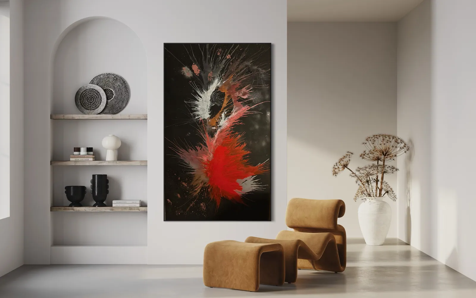 Genesis of Flame (120 x 200 cm), mixed media on canvas, in situ — Alyne Perfeito, Perfeito Studio