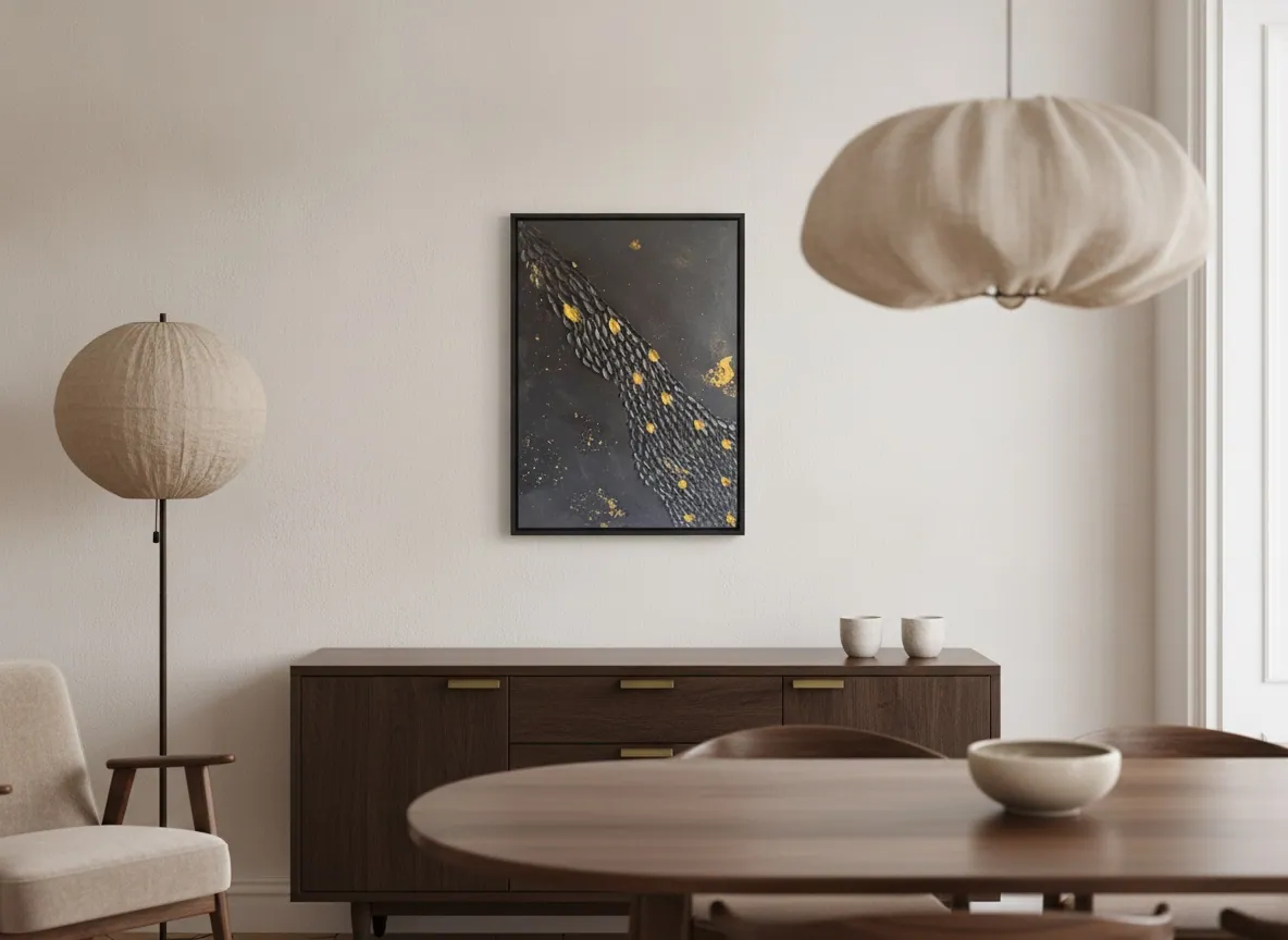 Golden Passage (60 x 80 cm), técnica mista, pasta de textura e folha de ouro sobre tela — Alyne Perfeito, Perfeito Studio