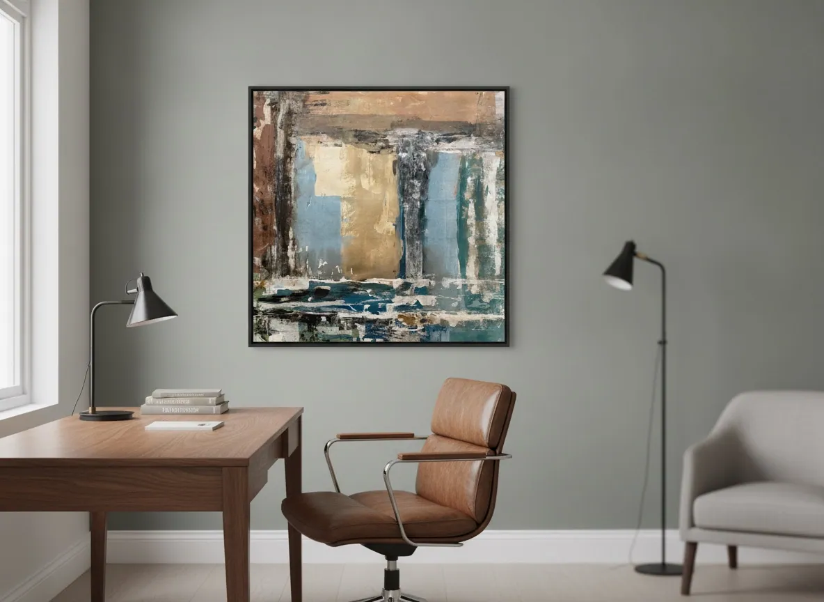 Patina Field (100 x 100 cm), acrylic on canvas, in situ — Alyne Perfeito, Perfeito Studio