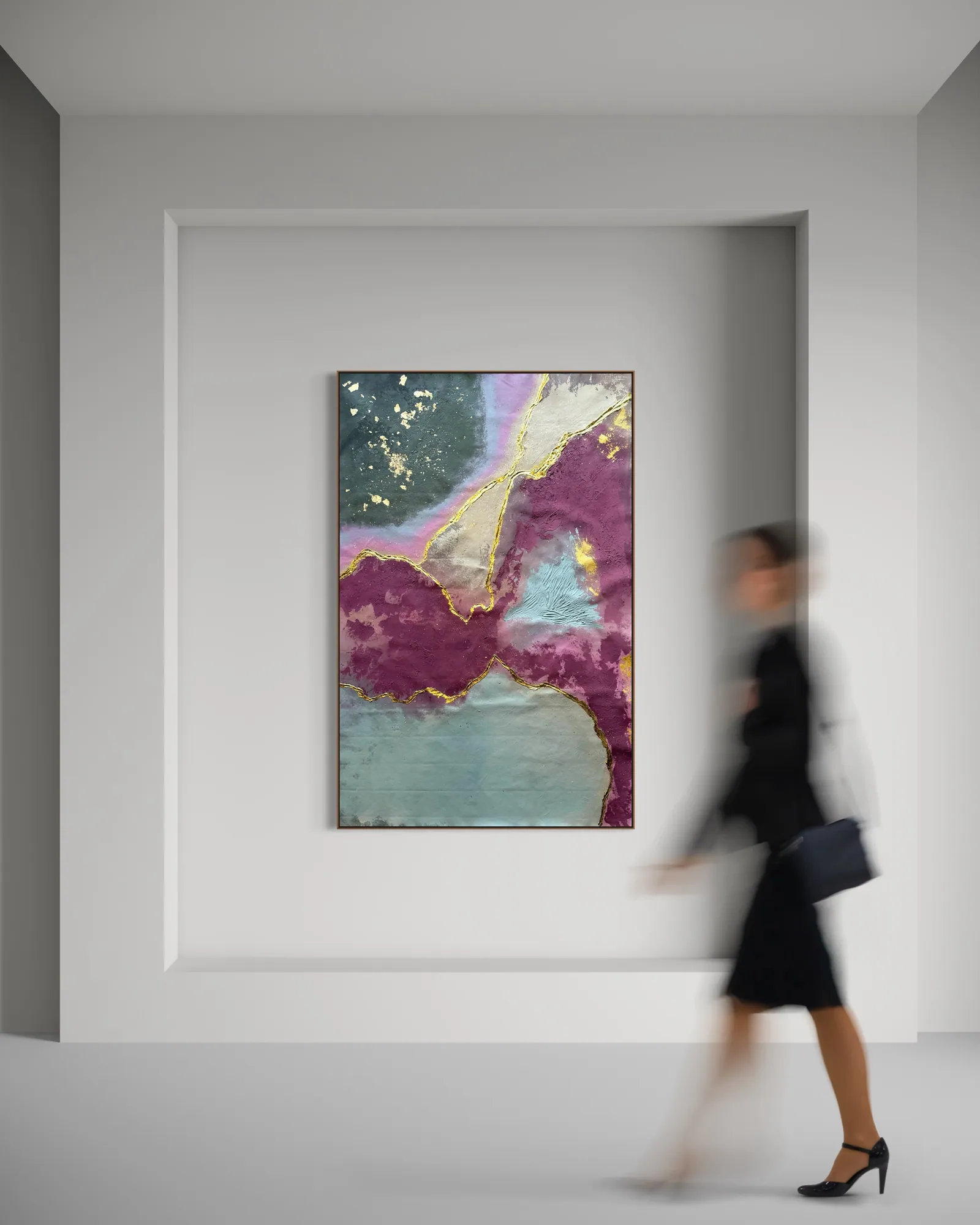 Quartz Seam (98 x 152 cm), técnica mista com acrílica e folha de ouro sobre tela — Alyne Perfeito, Perfeito Studio