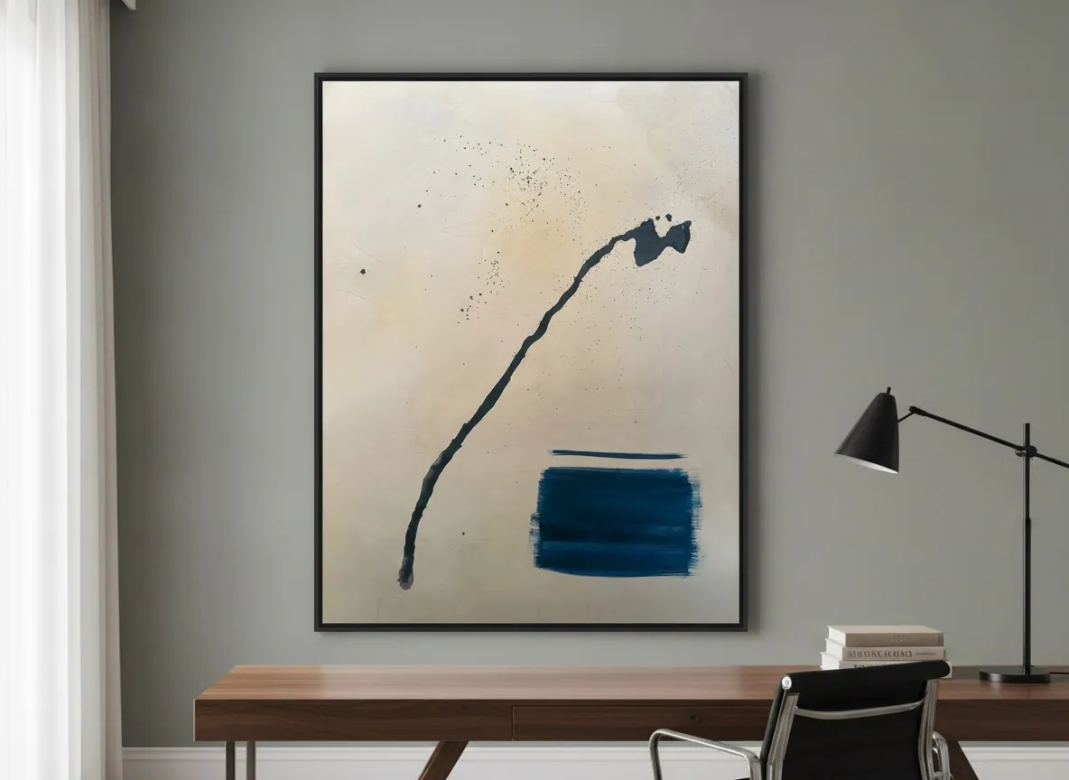 Silent Interval (120 × 160 cm), técnica mista com acrílica sobre tela, em escritório de projeto — Alyne Perfeito, Perfeito Studio