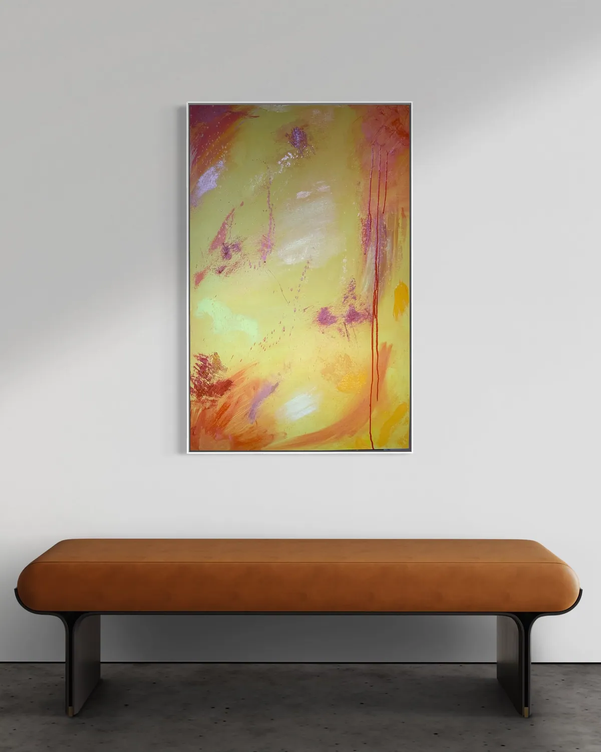 Solar Rain by Alyne Perfeito shown in an interior setting — 70 x 110 cm (27.6 x 43.3 in), Luminous Rebirth series