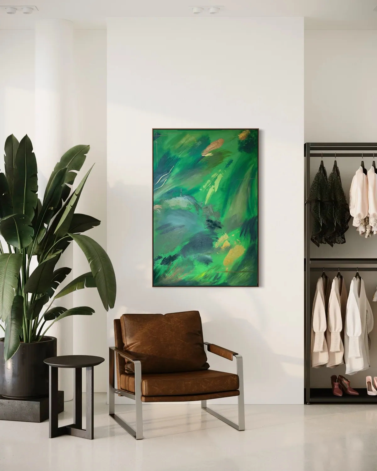 Vegetal Dawn by Alyne Perfeito shown in an interior setting — digital visualization, Terra & Ether series