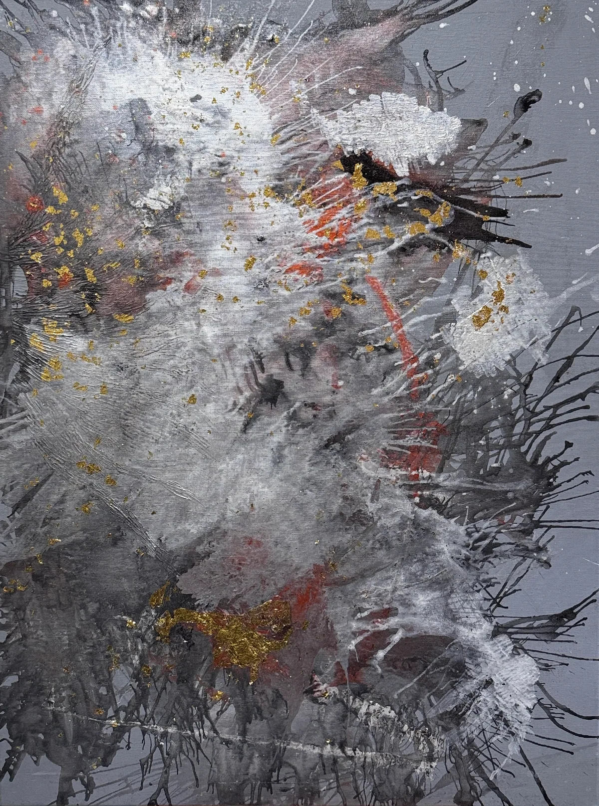 Origin of Light, original mixed-media artwork by Alyne Perfeito, 80 x 100 cm (31 x 39 in), Heart of Chaos series, 2024