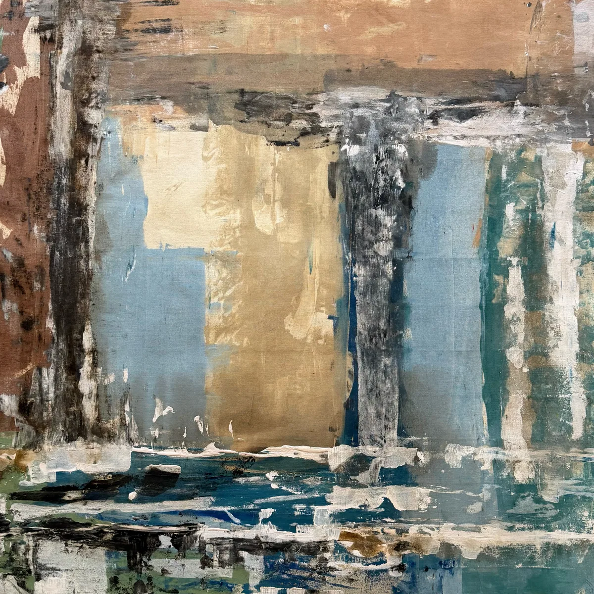 Patina Field, original mixed-media artwork by Alyne Perfeito, 100 x 100 cm (39.4 x 39.4 in), Terra & Ether series, 2026