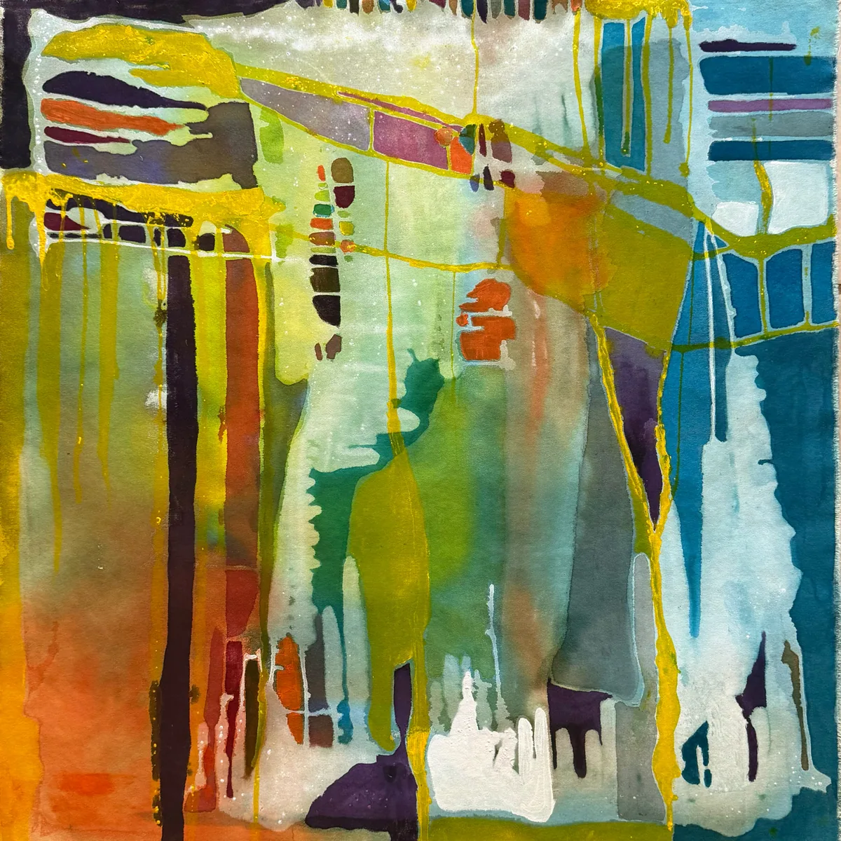 Prism Garden, original mixed-media artwork by Alyne Perfeito, 100 x 100 cm (39.4 x 39.4 in), Luminous Rebirth series, 2026