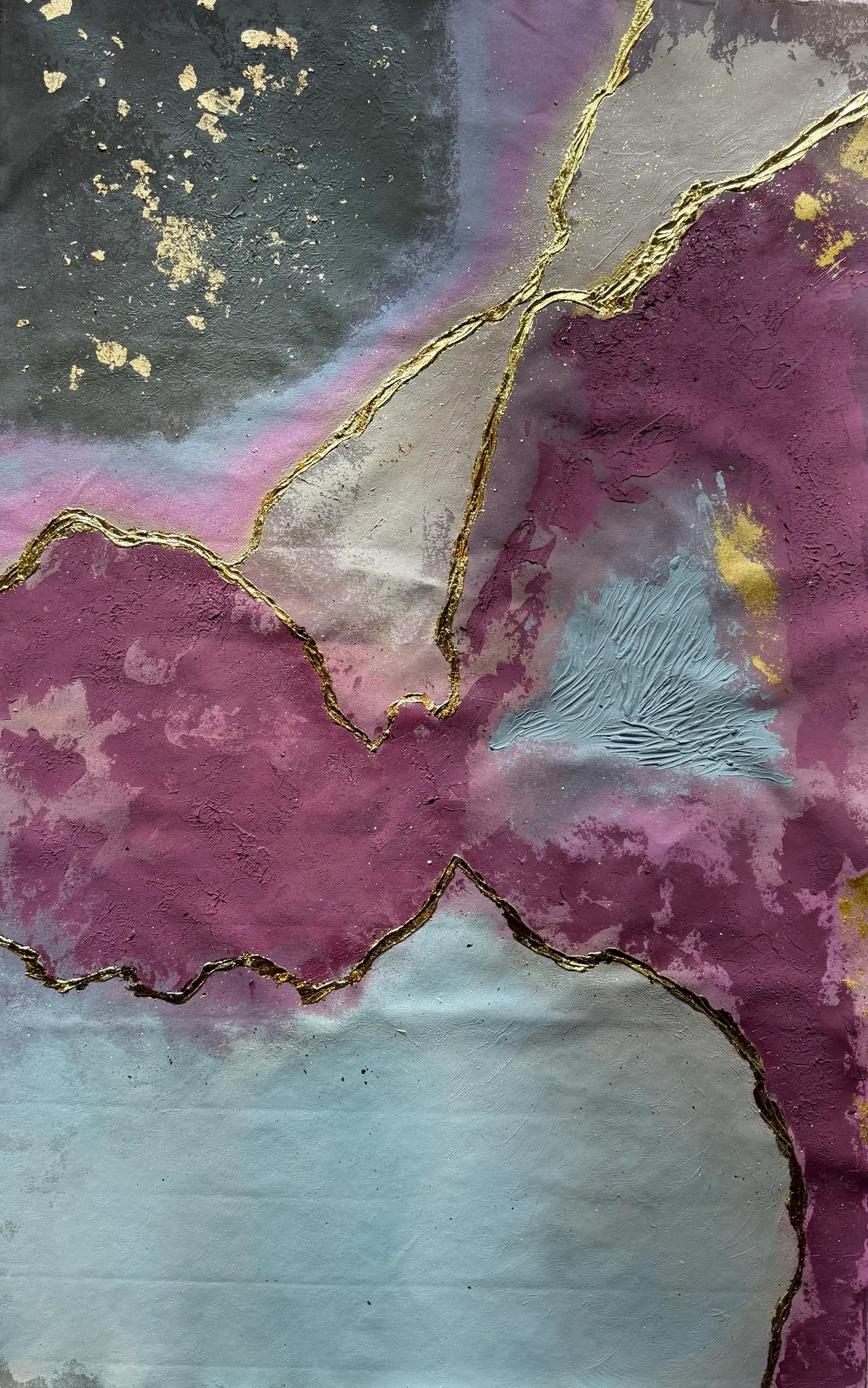 Quartz Seam, original mixed-media artwork by Alyne Perfeito, 98 x 152 cm (38.6 x 59.8 in), Terra & Ether series, 2026