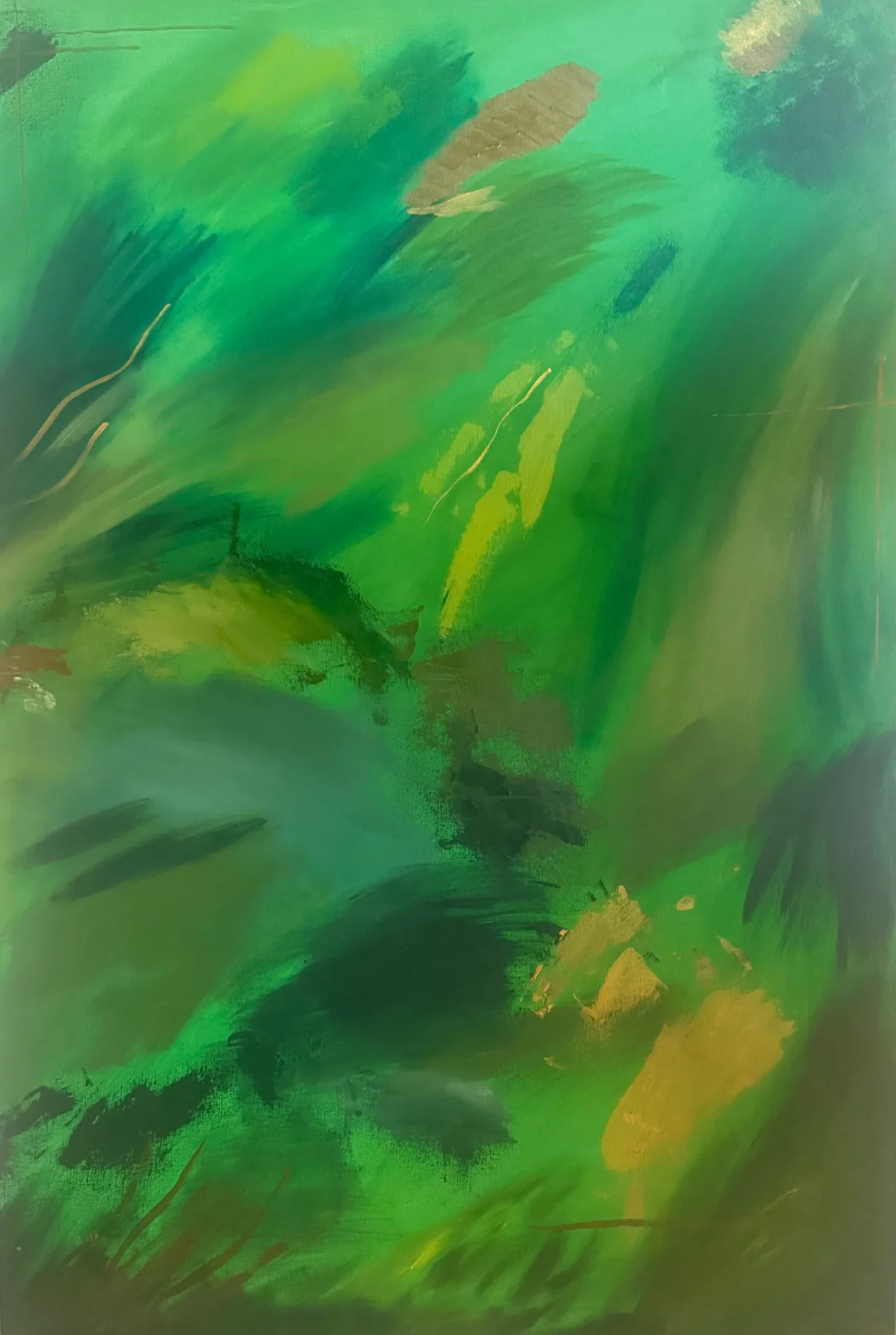 Vegetal Dawn, original mixed-media artwork by Alyne Perfeito, 80 x 120 cm (31.5 x 47.2 in), Terra & Ether series, 2024