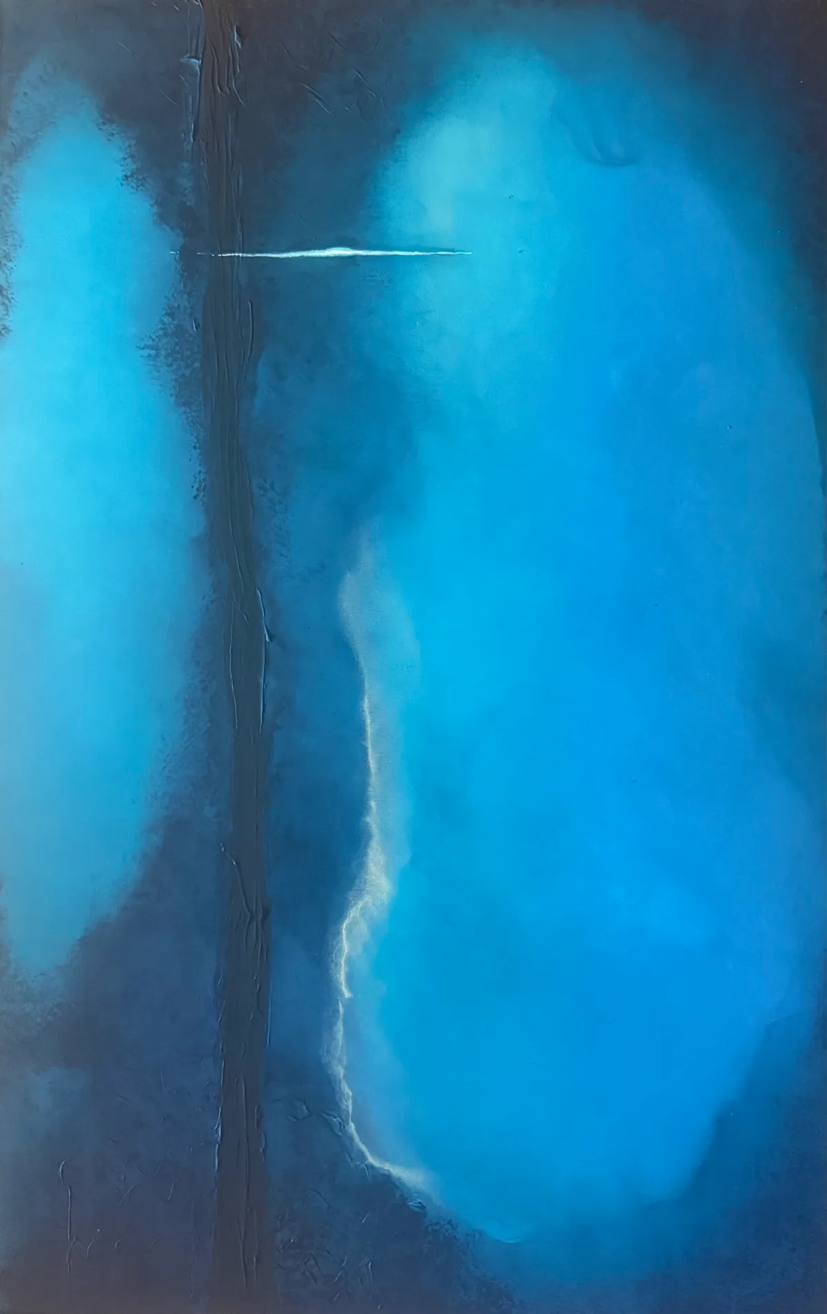 Veil of Light, original mixed-media artwork by Alyne Perfeito, 70 x 110 cm (27.6 x 43.3 in), Luminous Rebirth series, 2024
